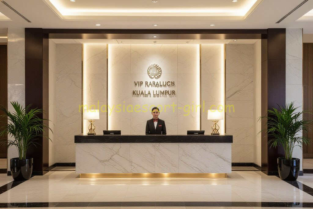 Hotel reception desk at VIP RaraLuxe Kuala Lumpur with staff member.